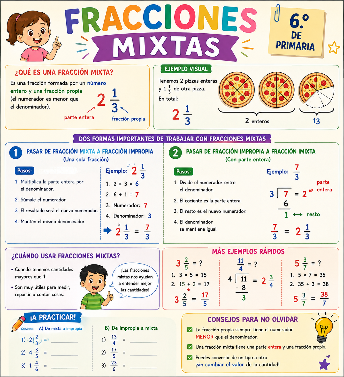 ficha de fracciones mixta de 6º de primaria